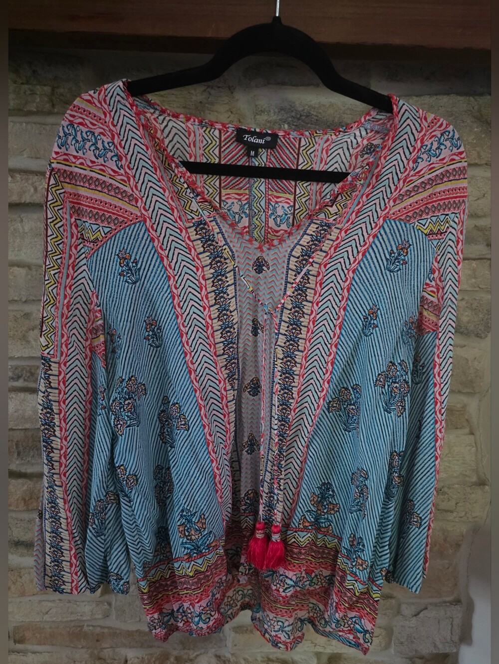 Tolani Blue & Pink Printed Tunic with Tassel Detail